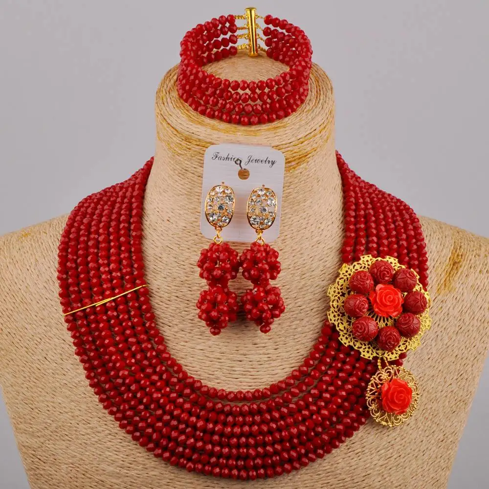 Непрозрачные красные нигерийские Свадебные африканские бусины набор ювелирных