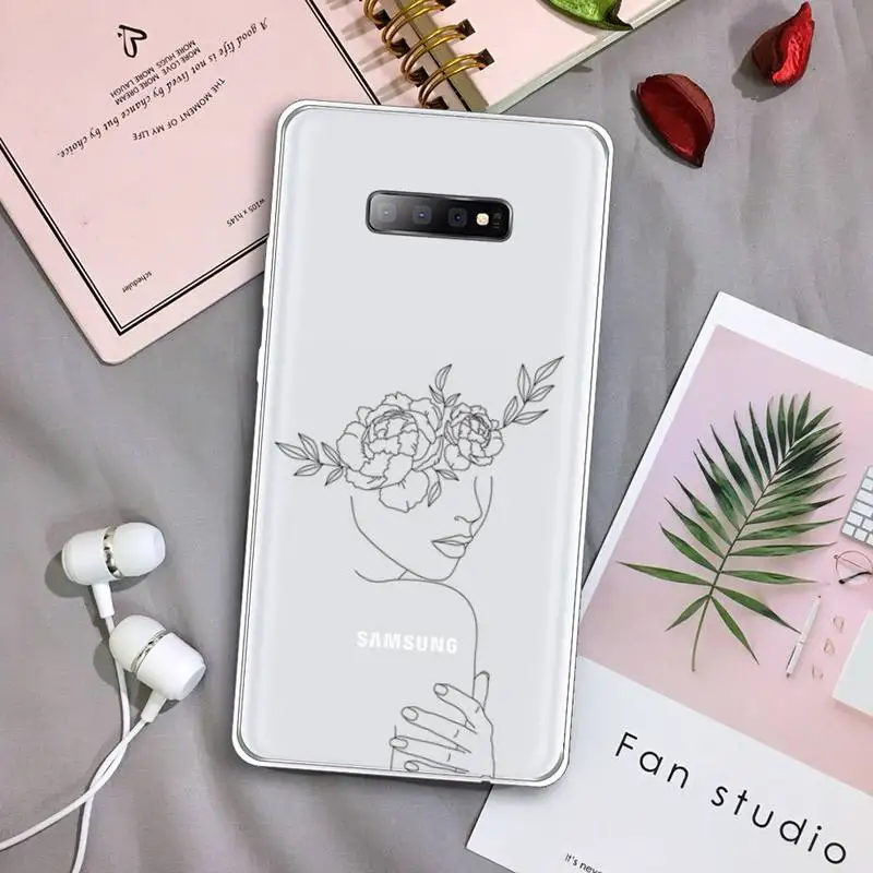 

Art line Retro Abstract Geometry leaves Phone Case Transparent For Samsung Galaxy A71 A21s S8 S9 S10 plus note 20 ultra