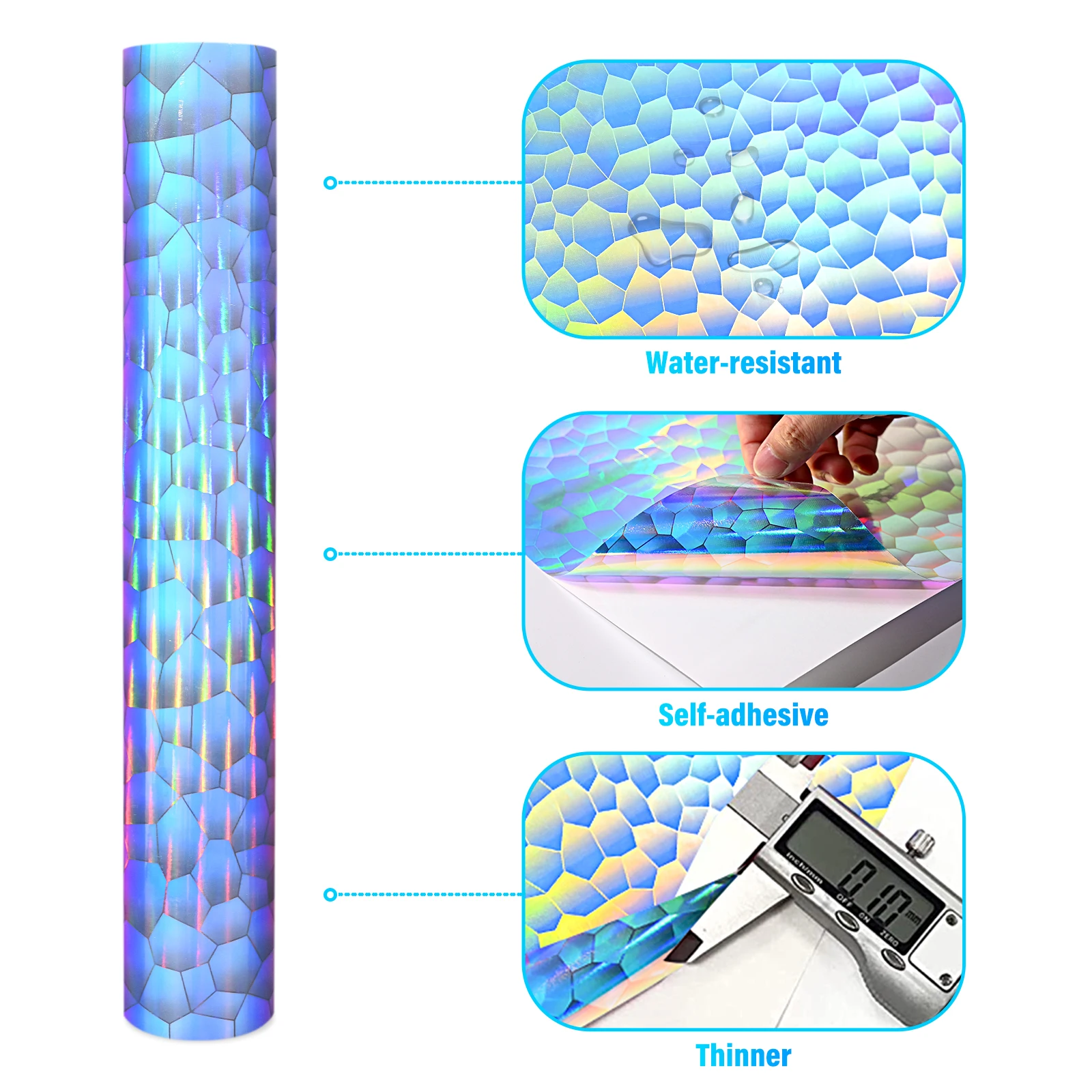 FOSHIO 6PCS Self-Adhesive Holographic Vinyl Film Sheet Opal Sticker Craft Decoration Tool Kit Exterior Part Wrap Car Accessories |