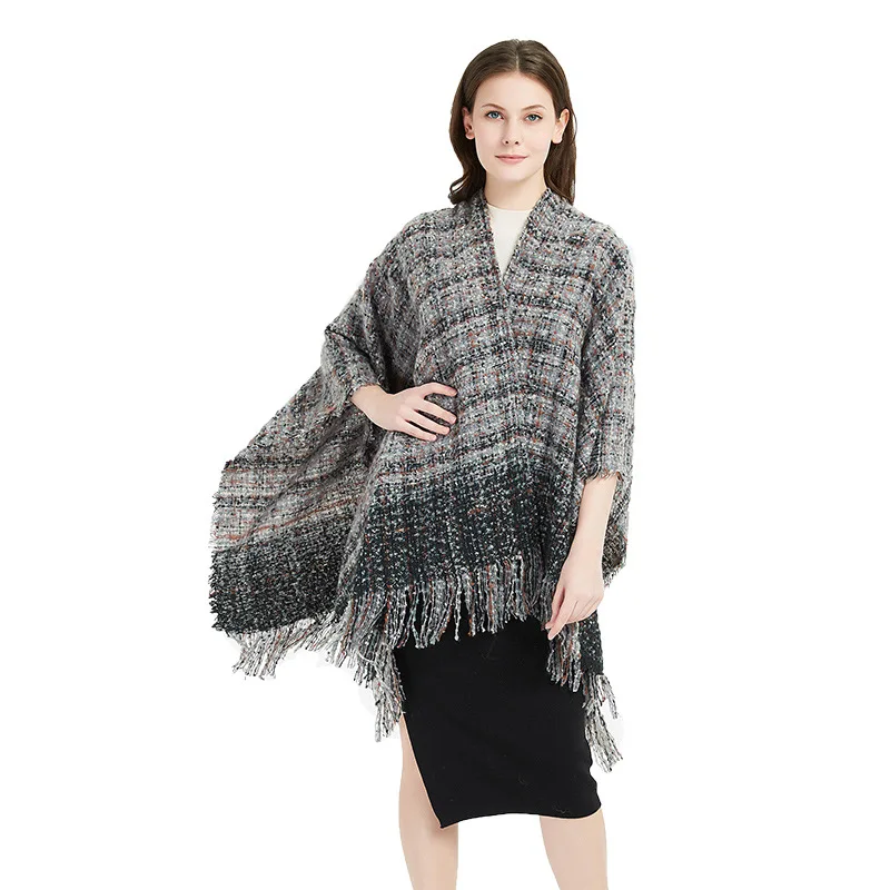 

FALL/WINTER new looped plaid, slit, large Shawl, women's extra-thick thermal scarf cloak