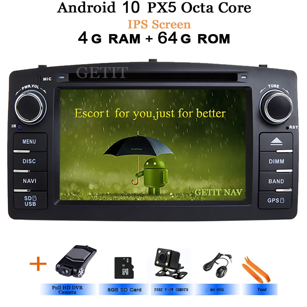 DSP чип ips экран Android 10 автомобильный DVD мультимедийный плеер для Toyota Corolla E120 BYD F3 с wifi BT стерео радио gps - Цвет: IPS 4G-Rear-DVR cam