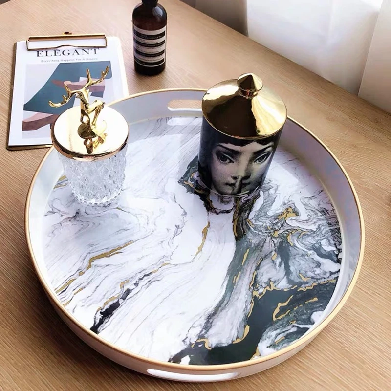 

Jewelry Display Organizer Tray with gold inlay Luxury home decoration Rectanguler Marble Serving Tray