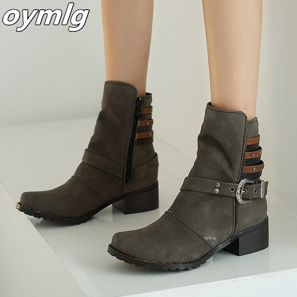 

Brand New Big Size 43 Chic Vintage Skidproof Sole Buckle Western Work Booties Shoes Boots Women