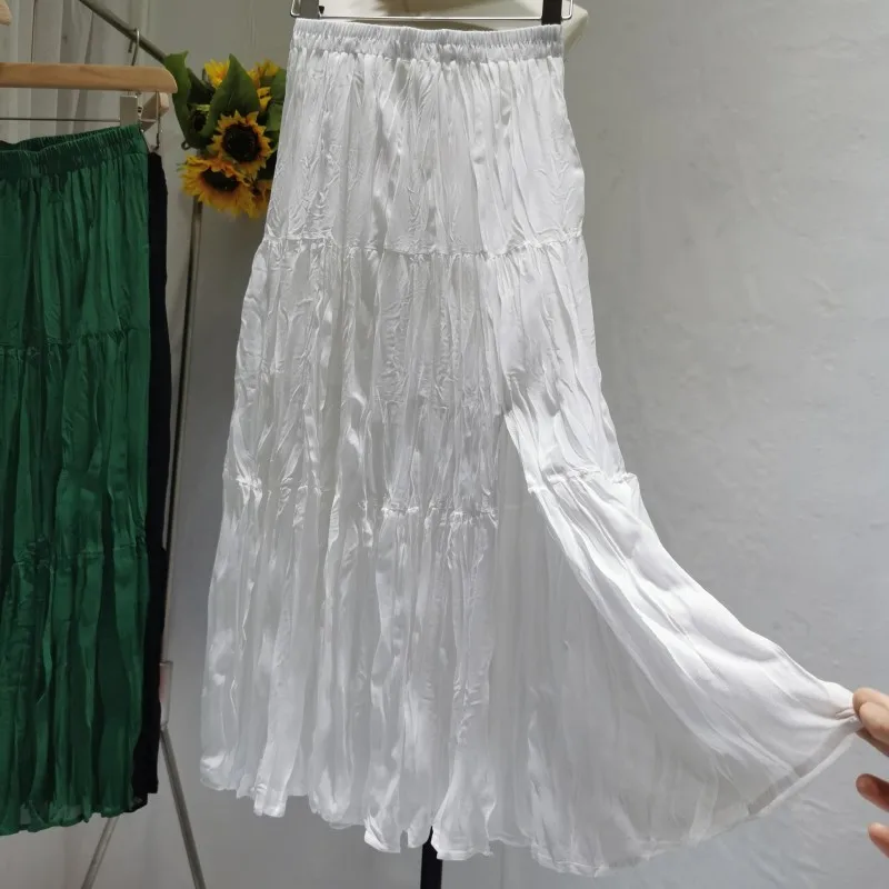 

VANOVICH Korean Style New 2021 Summer Skirts Elastic Waist Wild Ladies Skirts Fashion Casual Skirts Female