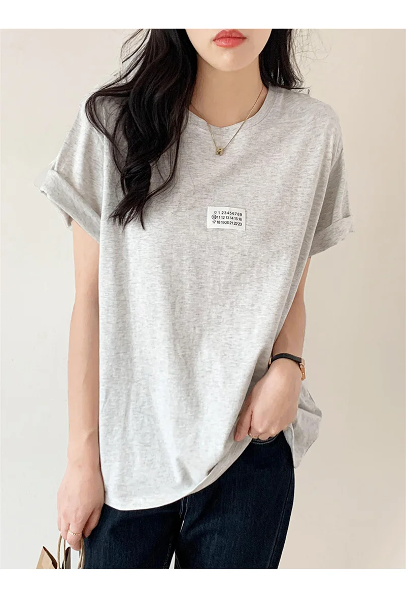 

Qooth Solid Simple Design Oversized T-shirt Causal All Match Loose Shirt Short Sleeve O-neck Mid-length Thin T-shirt QT858