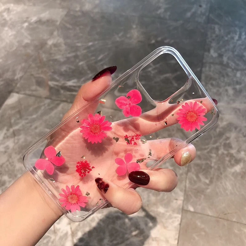 Tfshining Прозрачный блестящий высушенный цветочный чехол для телефона iPhone 11 Pro Max X XS