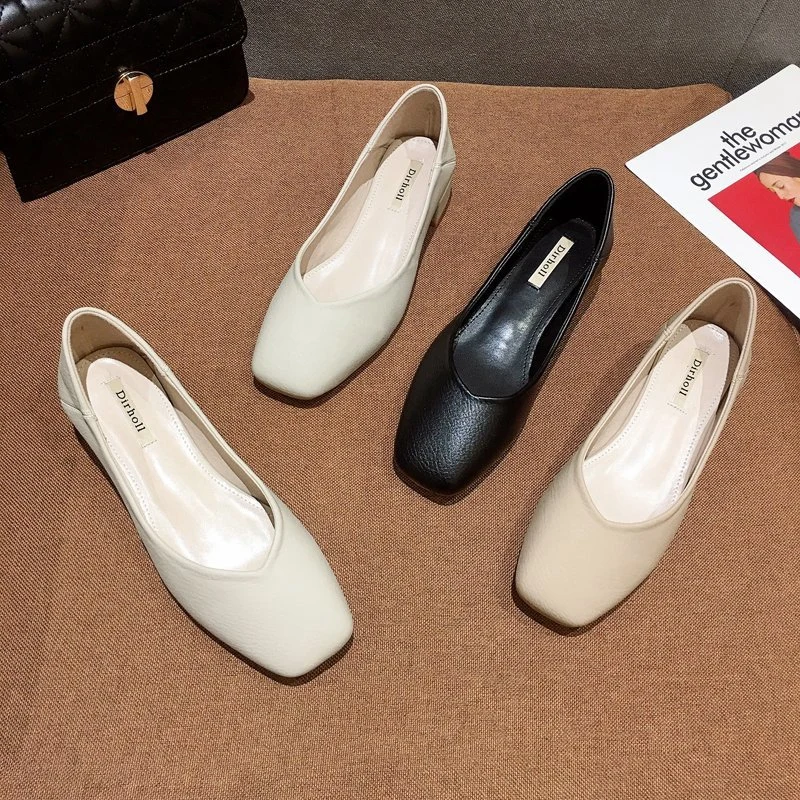 

Shallow Mouth Shoes On Heels Square Toe Slip-on All-Match Soft Casual Female Sneakers Dress Flats Women Summer Low Slip On New B