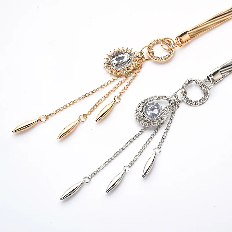 

2021 New Metal Elastic Waist Chain Drop-shaped Pendant Gold and Silver Waist Chain Thin Belt Dress Skirt Belts Drop Shipping