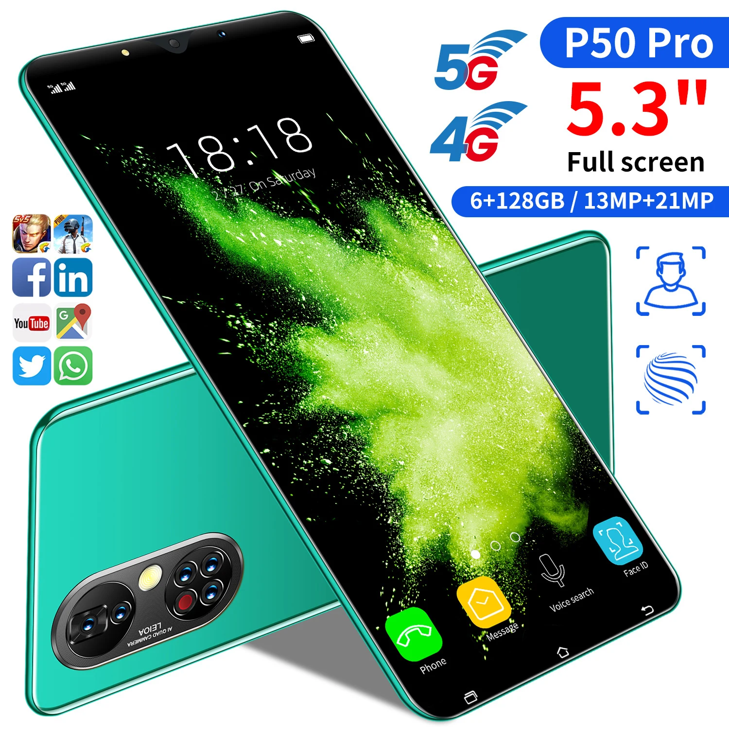 Смартфон Android 11 5 3 дюйма 64/128 ГБ 13 + 21 Мп 2021 мАч|Защитные стёкла и плёнки для
