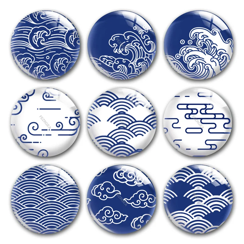 

Handmade Japanese style wave cloud Round photo glass cabochons demo flat back DIY collier jewlery Making findings accessory