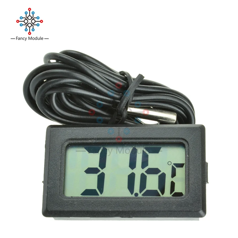 Black with 2M Cable Diymore Мини ЖК-цифровой термометр для морозильной камеры температура-50~ 110℃ Холодильник термометр Крытый Открытый зонд 1 м 2 м - Цвет: Black with 2M Cable