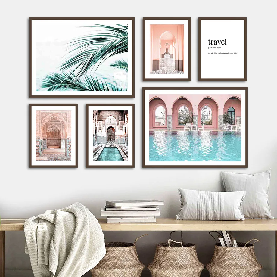 

Islamic Palm Leaf Moroccan Arch Door Wall Art Canvas Painting Nordic Posters And Prints Wall Pictures For Living Room Decor