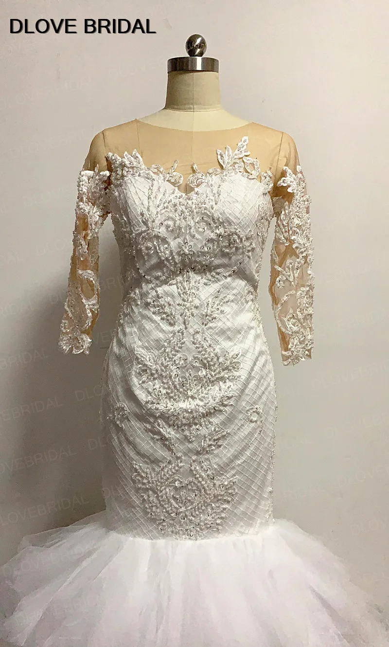 High Quality Mermaid Wedding Dress with Sleeves Delicate Pearl Beaded Bridal Gown Real Photos | Свадьбы и торжества