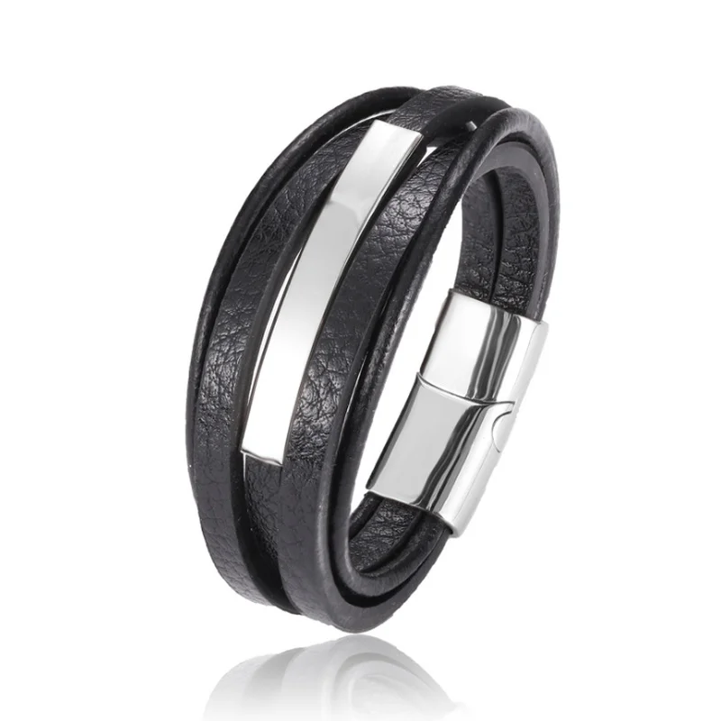 Винтажные модные пятислойные Кожаные плетеные браслеты с магнитной пряжкой для