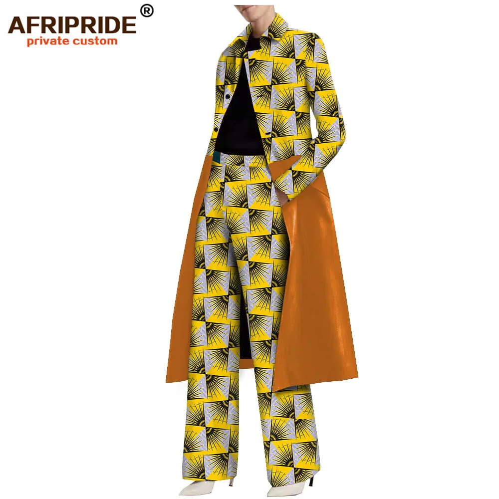 Женский брючный костюм с принтом Африканской Анкары однобортный длинный жакет