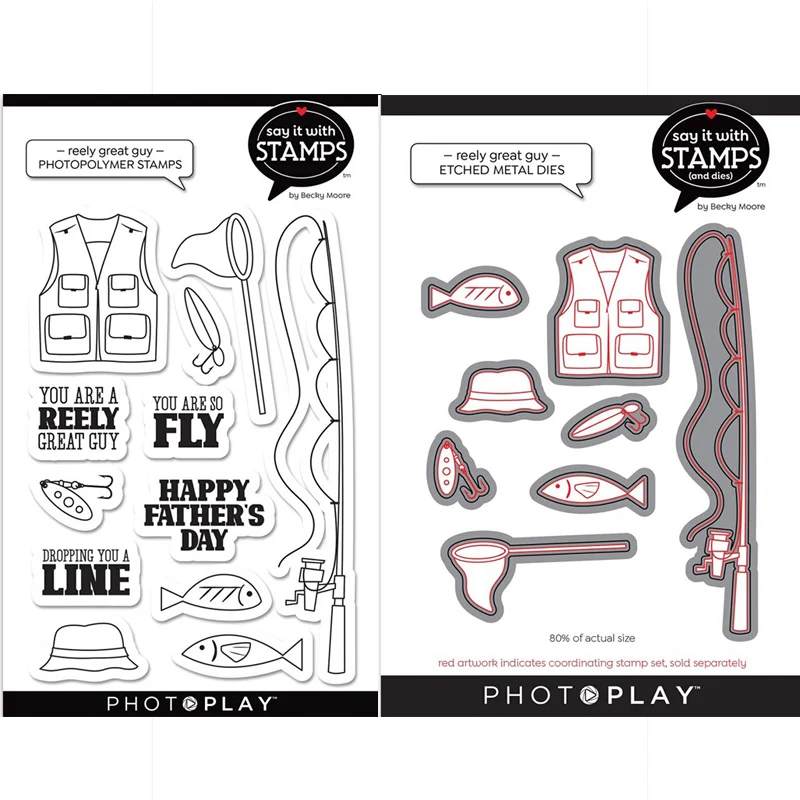 

2021 New Arrival Life Jacket Fishing Rod Metal Cutting Dies and Clear Stamps Scrapbooking Letter Craft Stencil Album Sheet Decor