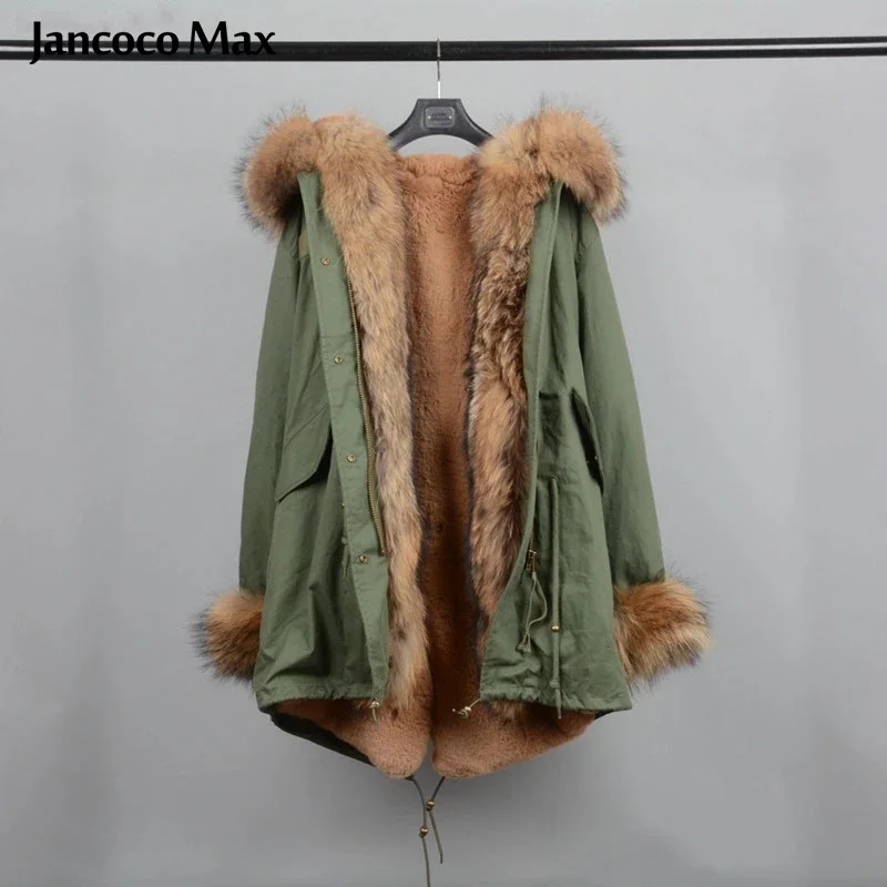 Jancoco Max зимняя Модная парка с воротником из натурального меха енота пальто