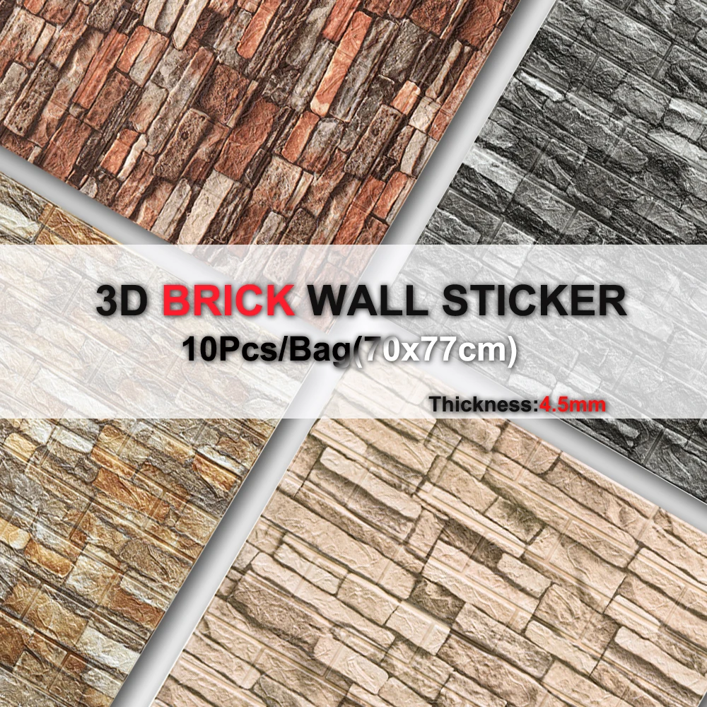

DIY 3D Brick PE Foam Wallpaper Panels Room Decal Stone Decoration Embossed Tile Splicing Self Adhesive Waterproof Wall Stickers