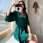 Шелковый Атласный халат, женская пижама, интимное нижнее белье, свадебный подарок, повседневный халат-кимоно, пикантная ночная рубашка