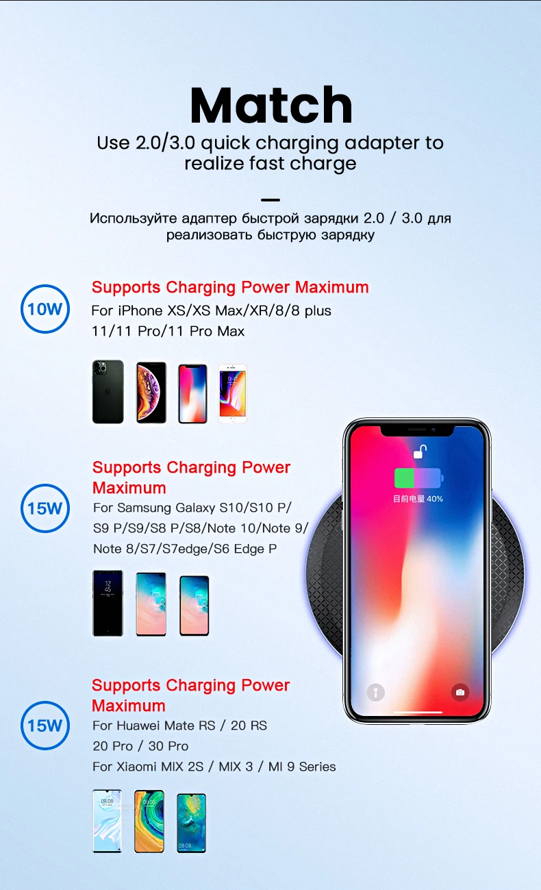 Carregador sem Fio para Iphone 13 Qc3.0 10 Rápido Carregamento sem Fio para Samsung s9 s8 Nota S10 Usb Carregador Almofada 15w qi 7 13 qc3.0 10 rápido carregamento sem fio