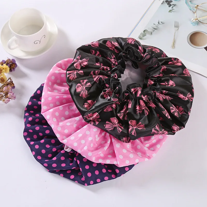 

1PC Waterproof Bath Hat Reusable Shower Hair Cover Women Supplies Shower Cap Bathroom Accessories Cute Kitchen Hat Oil Fume Cap