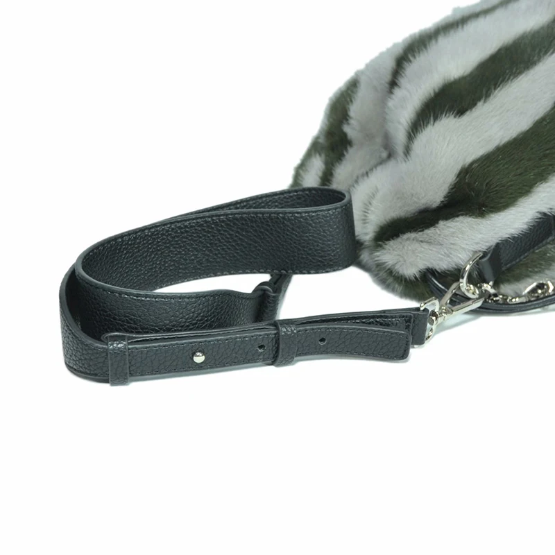 

2021 New Arrivals Fur Bag Women's Real Mink Fur Handbags Lady Fashion Shoulder Bags Striped S7982