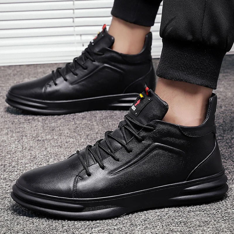 2021 New Autumn Men Winter Shoes Waterproof Genuine Leather black Flats Sneakers Male  Nice Comfortable Plush Warm Shoes For Men