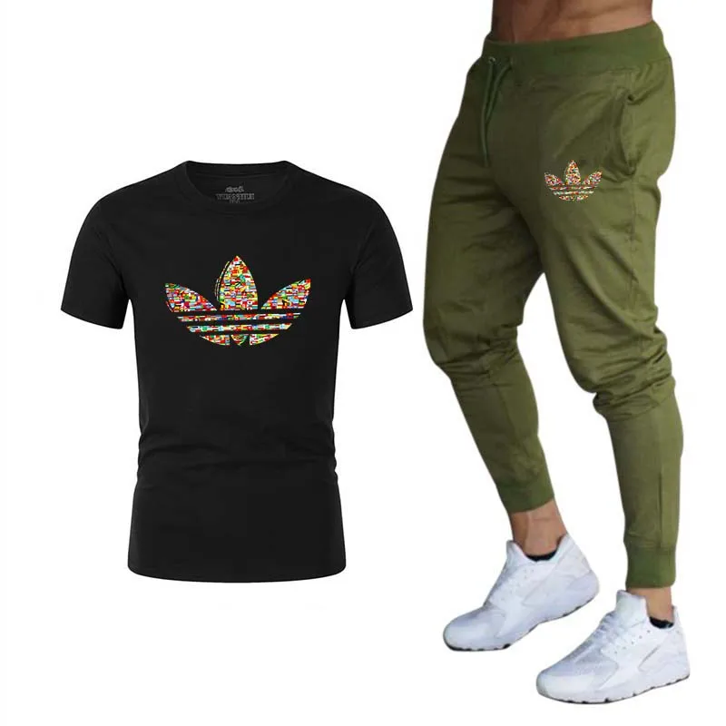 Спортивный костюм Мужская футболка+ брюки спортивные костюмы Спортивная одежда для тренажерного зала мужские осенние костюмы для фитнеса комплект для бега спортивный костюм