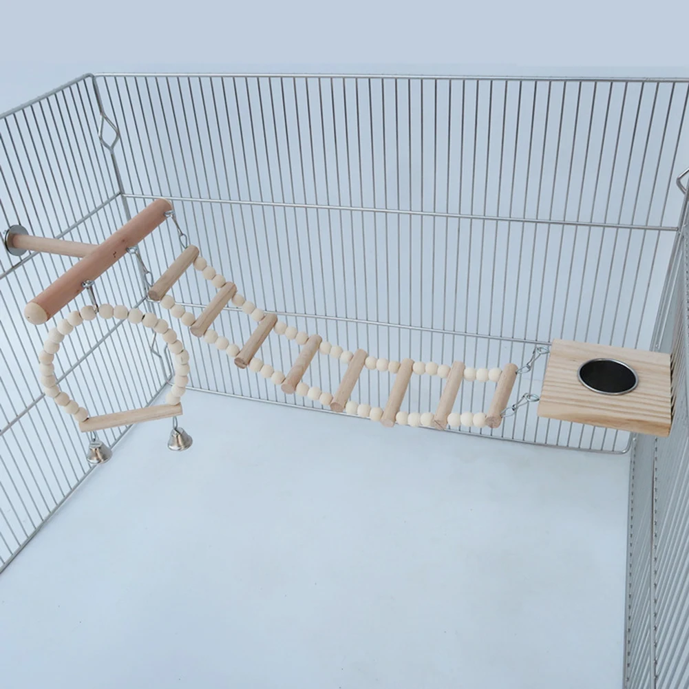 

4Pcs Pet Bird Parrot Hamster Wood Bell Swing Perch Board Ladder Hanging Chew Toy
