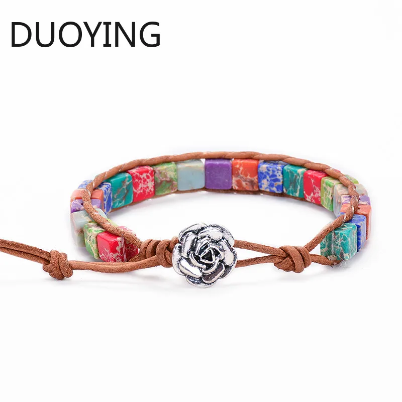 Браслет из натуральных камней ручной работы однослойный кожаный браслет бусин