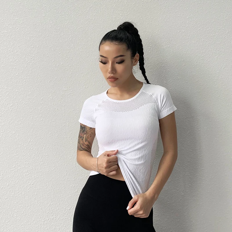 Полый спортивный Топ для женщин влагостойкая быстросохнущая рубашка йоги с