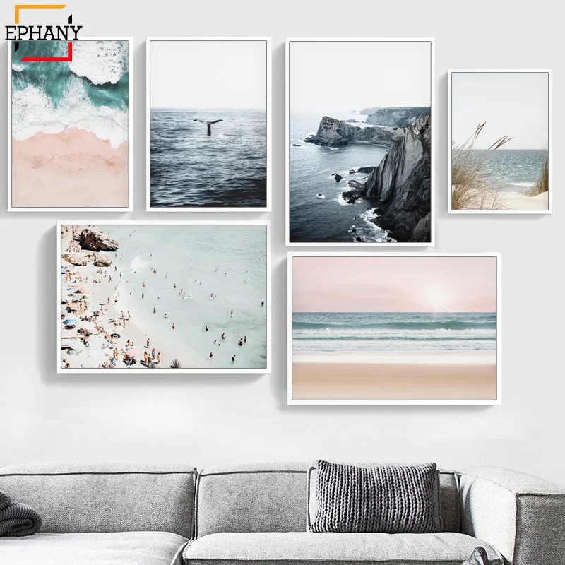 Океанский пейзаж холст Постер в скандинавском стиле пляжный КИТ настенное