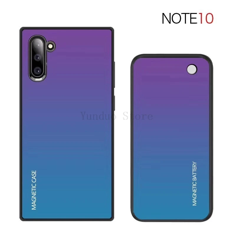 Беспроводное зарядное устройство чехол для samsung Galaxy Note 10 Plus Note 8 9 градиентное закаленное стекло магнитное зарядное устройство power Bank чехол