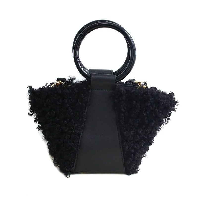 

2021 New Cute Plush Ring Handbag PU Personality Fashion Lady Temperament Handbags High Quality Ladies Shoulder Bag Messenger Bag