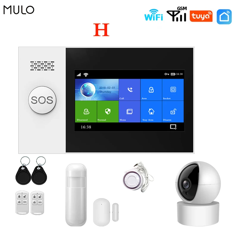 

MULO Smart Home Security Systems Wifi GSM Burglar Alarm Kit for House Business Apartment with Motion Detector and Door alarm 107