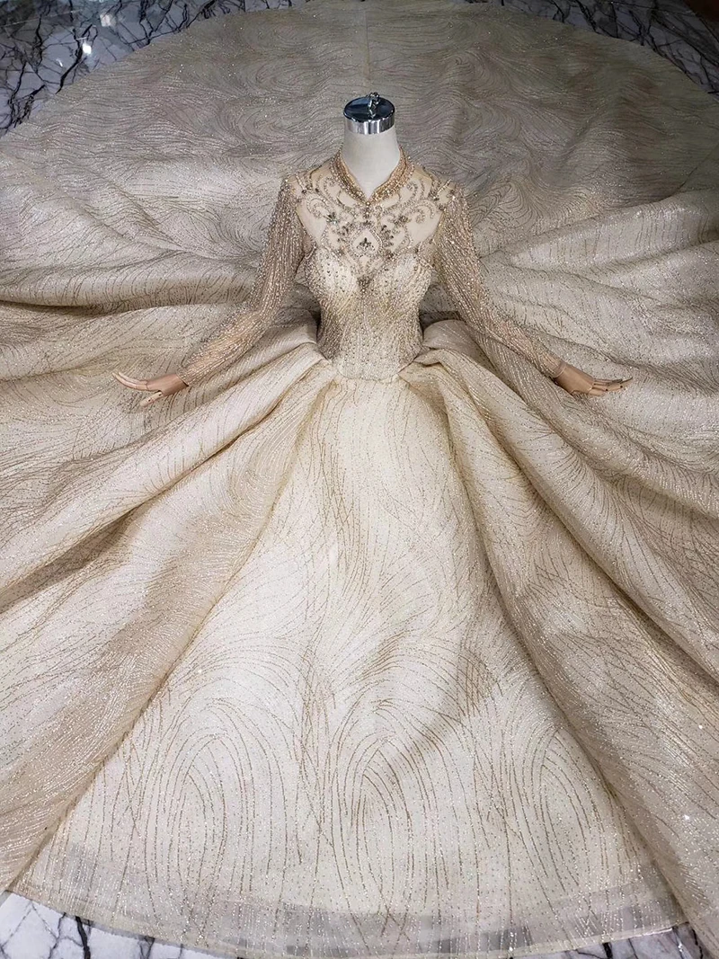 AIJINGYU Bolero Lace Gold Long Modest Bridal Gowns Newest 2021 Amazings Nova Shiny Gown Sparkle Korean Wedding Dress