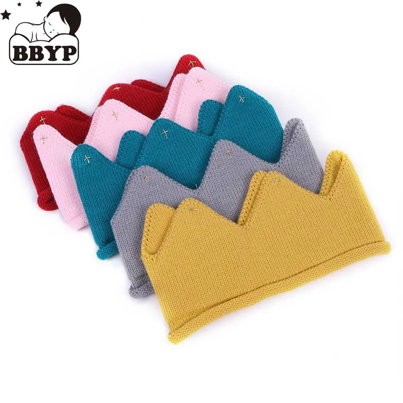 

Turban Hat Baby Crown Knitted Cap Infant Girls Boys Winter Hats for Princess Party Toddler Knit Newborn Baby Photo Props