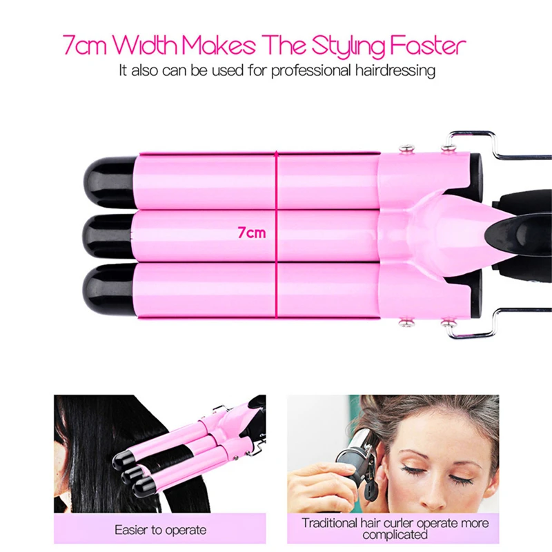 

CkeyiN 22 /25/32mm LCD Display Ceramic Curling Iron Triple Barrels Wave Curler Hair Curler Waver Roller Wand Deep Big Wave