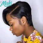 Парик из человеческих волос Maki, черный парик фея, парик с вырезами по бокам, парик с вырезами по бокам, парик с T-образным кружевом спереди, Короткие парики, парики из человеческих волос на сетке 13x4x1