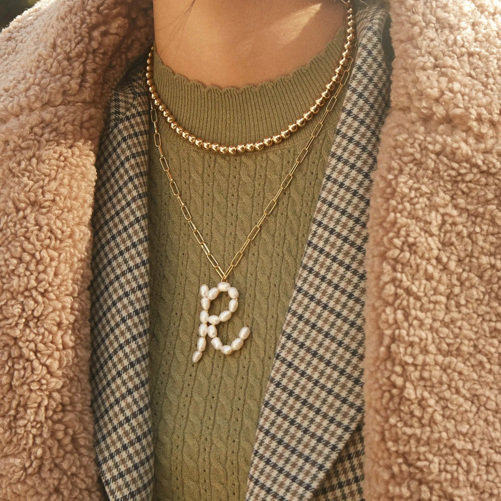 Большой натуральный пресноводный жемчуг ожерелье с буквенным принтом