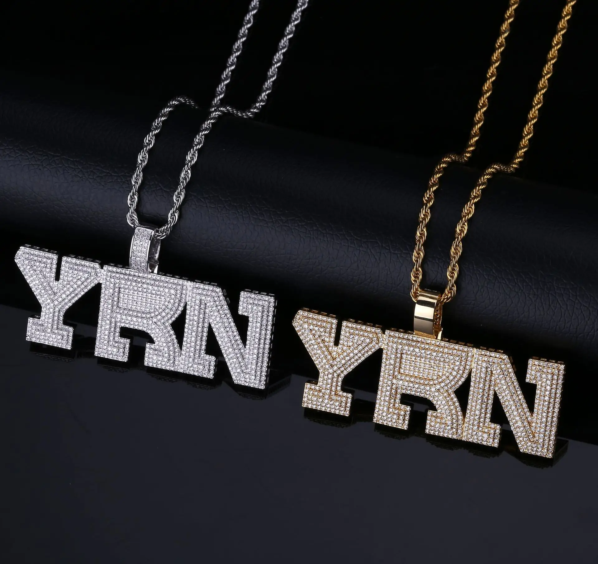 

AITIEI Iced Out Bling YRN Letters Pendant Necklace With Rope Chain Men Gold Silver Color Necklace Hip Hop Fashion Jewelry