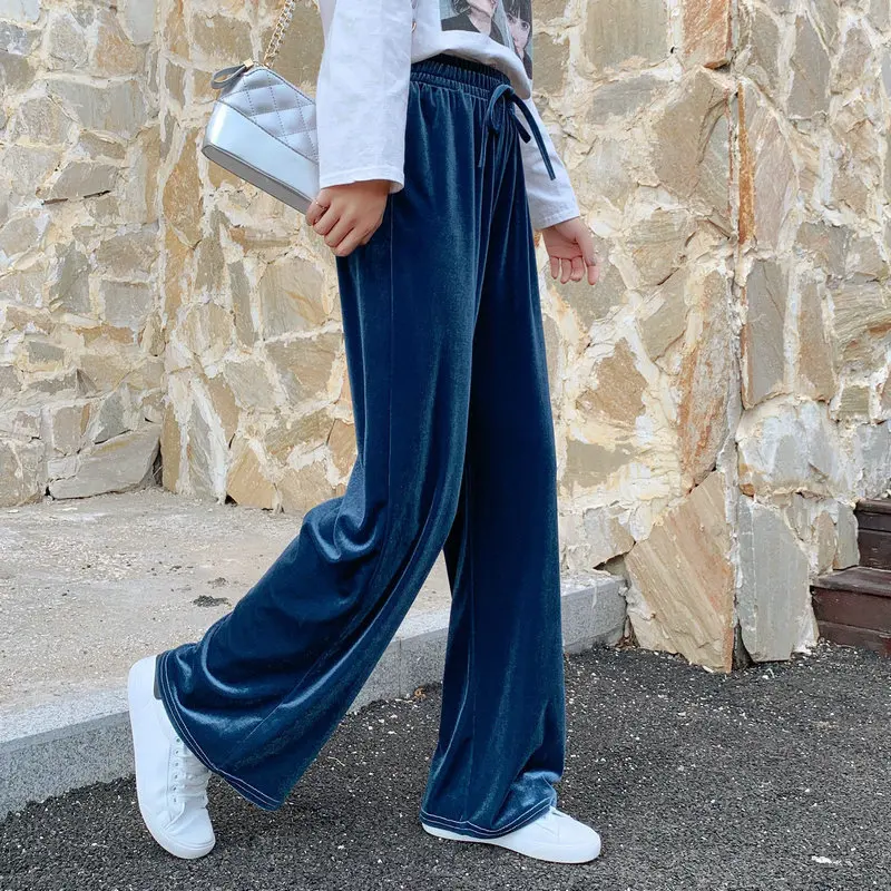 

Spring and Summer Floss Gold Velvet Wide Leg Pants Women's Drape Loose Wide Leg Pants Elastic High Waist Drop Casual Pants Pants