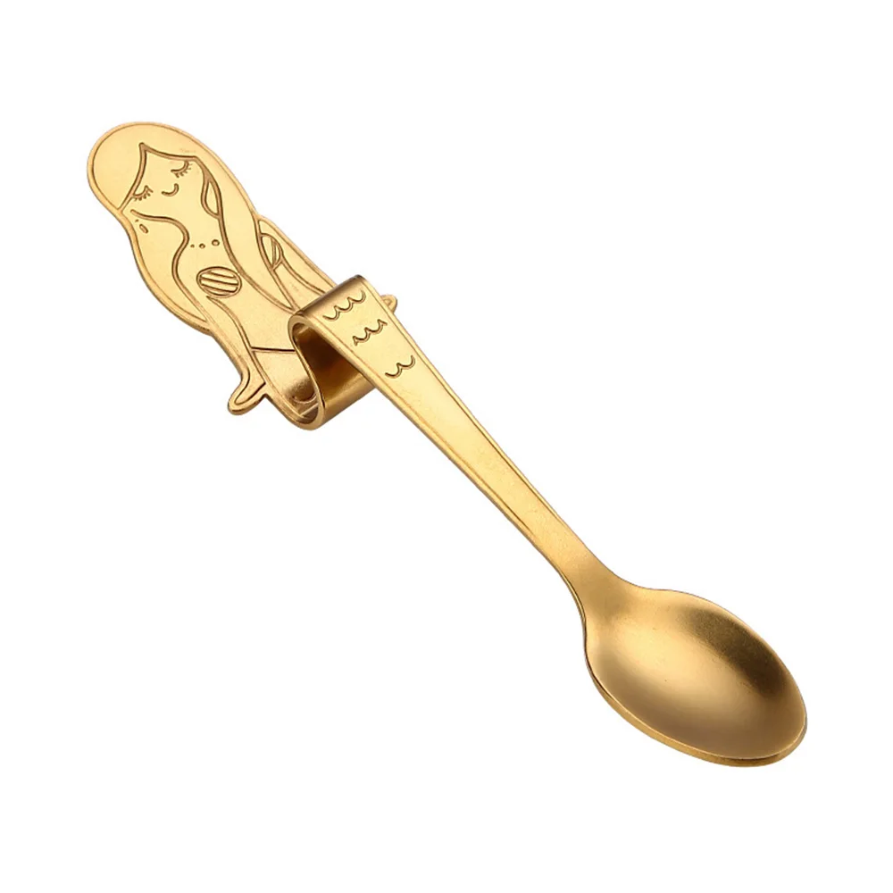 Gold Милая Русалочка ложка из нержавеющей стали чайная ложка с длинной ручкой кофейные ложечки сахар десерт закуска приправа бистро столовые приборы - Цвет: Gold