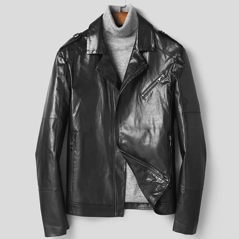 Кожаная мужская куртка жакет из натуральной козьей кожи мужские короткие
