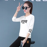 dhfinery 2 piece set women long sleeve sweatershirt and trousers black white red casual clothes women plus size m 4xl bs2081