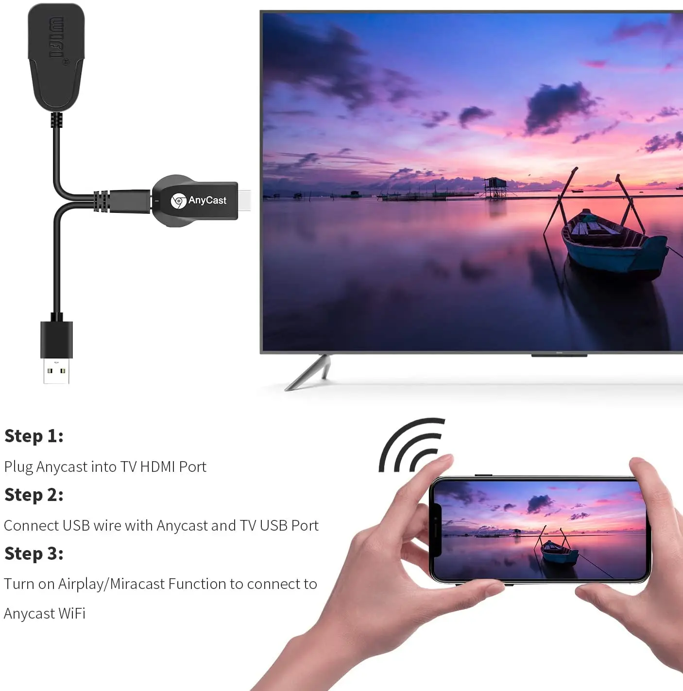 Адаптер Anycast HDMI для беспроводного дисплея Wi-Fi ТВ-приемник 1080P поддержка iPhone |