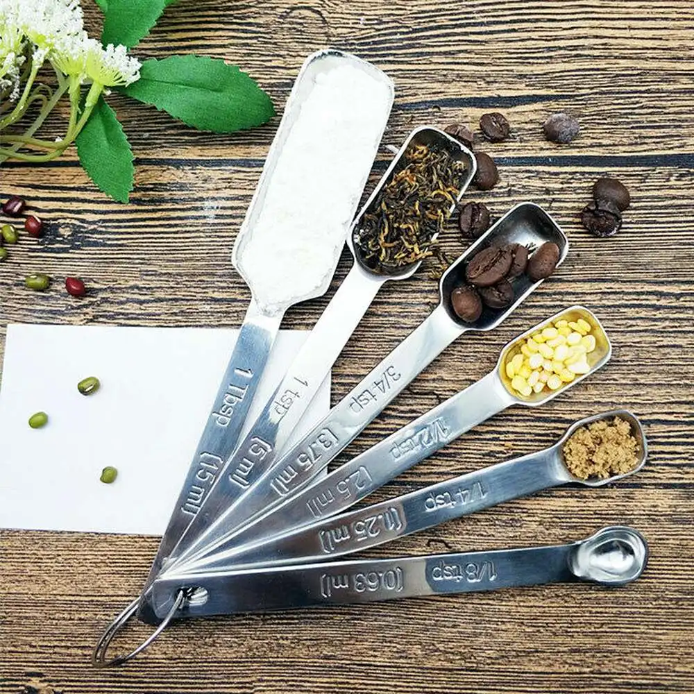 

6pcs Measuring Spoon Stainless Steel Measuring Cup Cozinha Coffee Measuring Spoons Tea