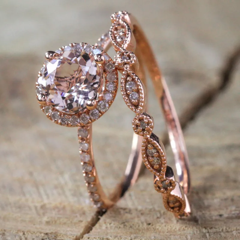 

Women's 18K Rose Gold Ring round Ring Set Engagement Ring