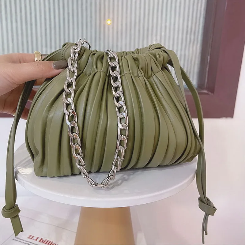 

FUNMARDI Fashion Pleated Stripe Bucket Bags Female Crossbody Bag For Women Bag 2021 Brand Chain PU Leather Shoulder Bag WLHB2448