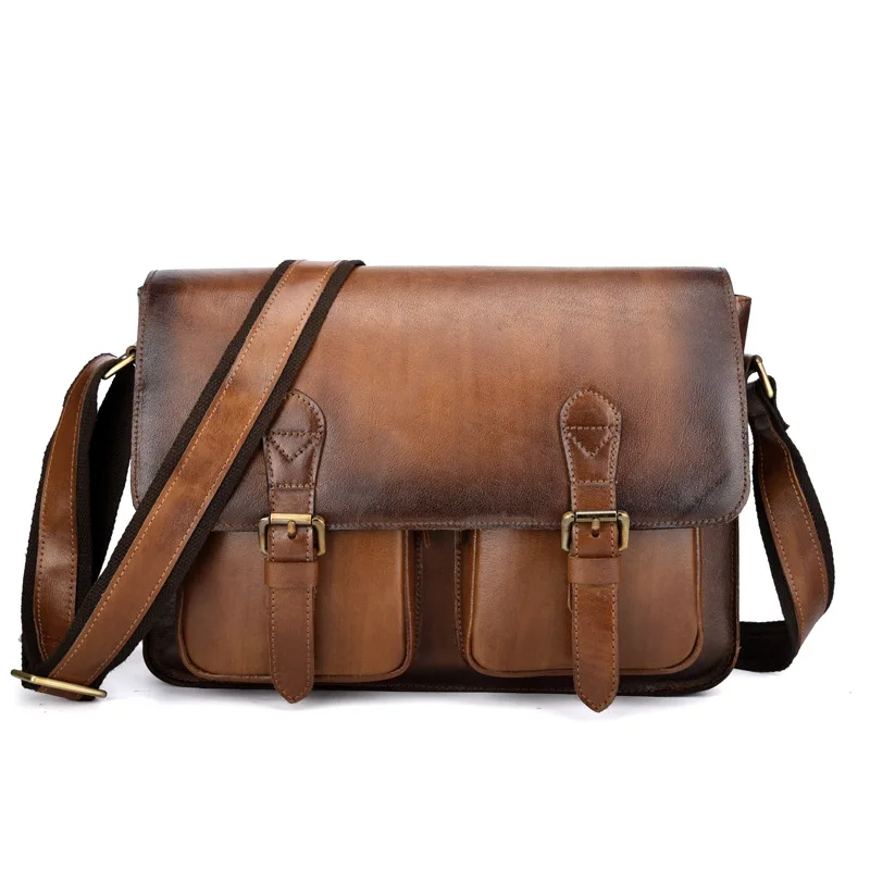Yellow brown Бренд GO-LUCK, натуральная кожа, А4 файл, 13 дюймов, компьютер, OL, портфель, мужская сумка через плечо, женская сумка-мессенджер, унисекс - Цвет: Yellow brown